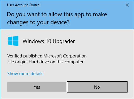 Windows User Account Control Dialog for a Windows Update Executable