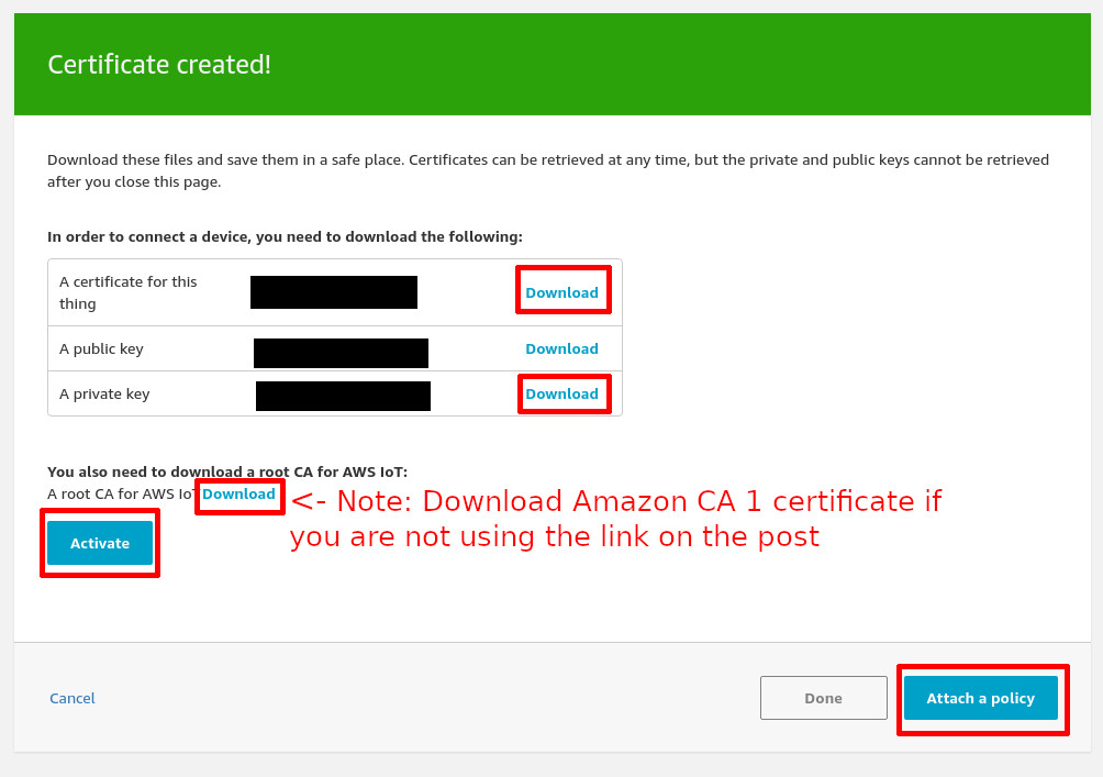 Download certificate, private key, CA