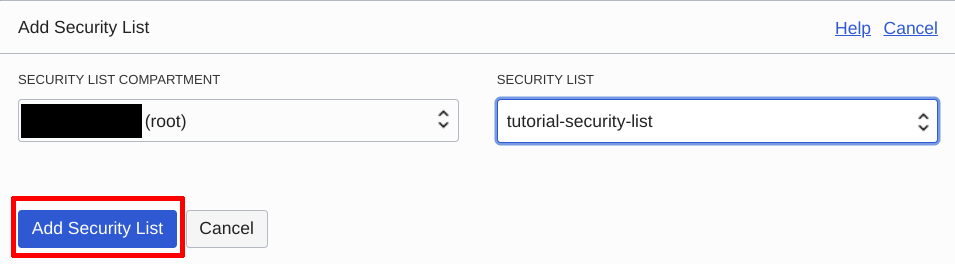 Add the security list created earlier
